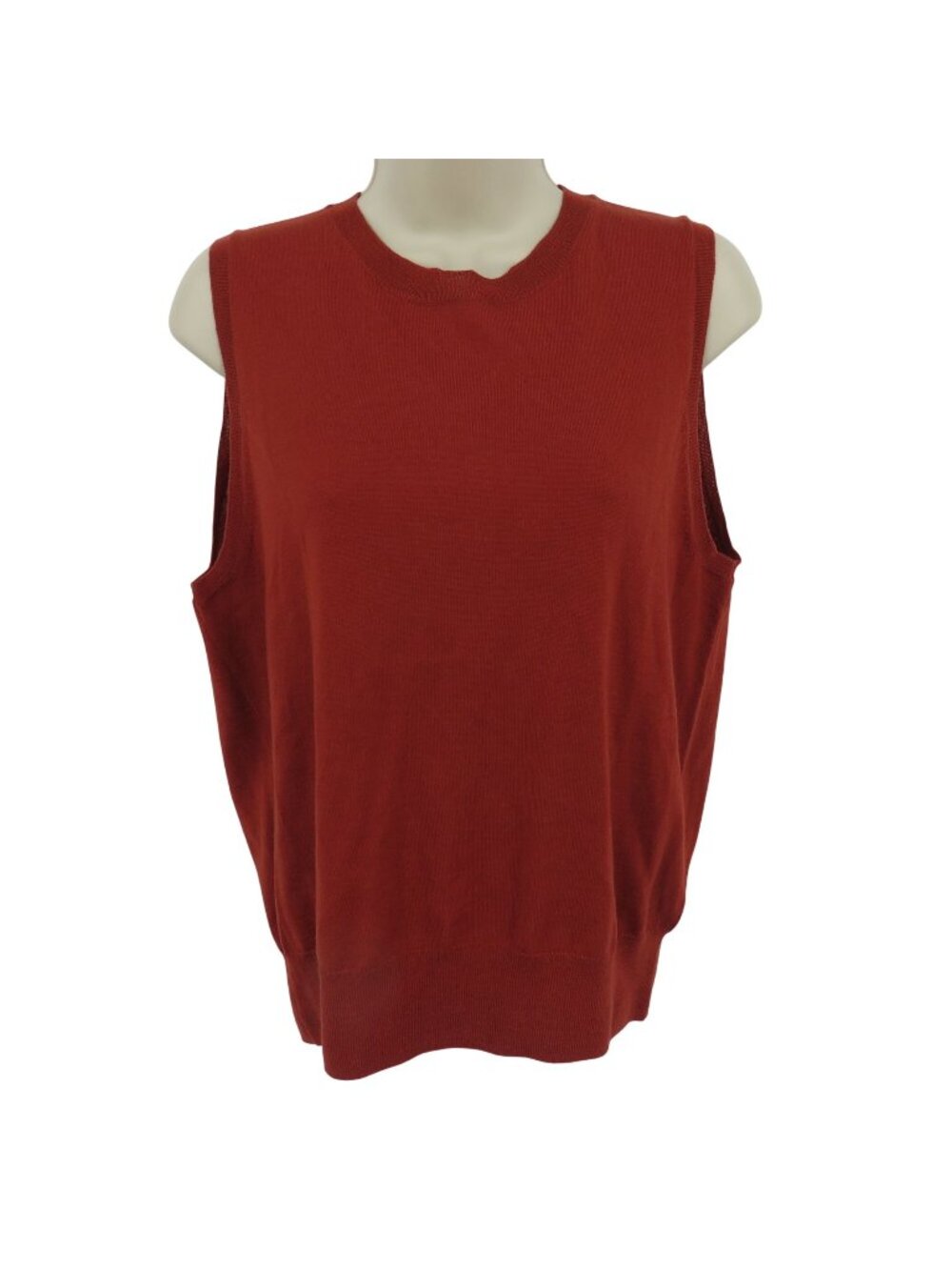 NEW J Crew Women Large Merino Wool Burnt Orange Sleeveless Tight Knit Sweater